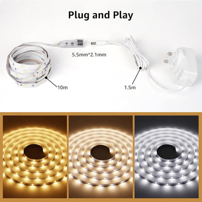 Lepro 10M LED Strip Lights with Remote and Plug, Warm White to Cool Daylight, Whiteness and Brightness Adjustable, Stick-on LED Tape for Mirror, Bed, Stair, Cabinet and More