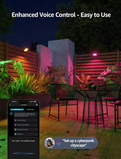 Lepro Led Flood Light Outdoor 30w, Colour Changing Floodlight App Control, 16M Colors DIY, LightGPM AI Mode, Music Sync, Voice Control with Alexa&Google, Timer, IP65 Waterproof for Outdoor Decoration