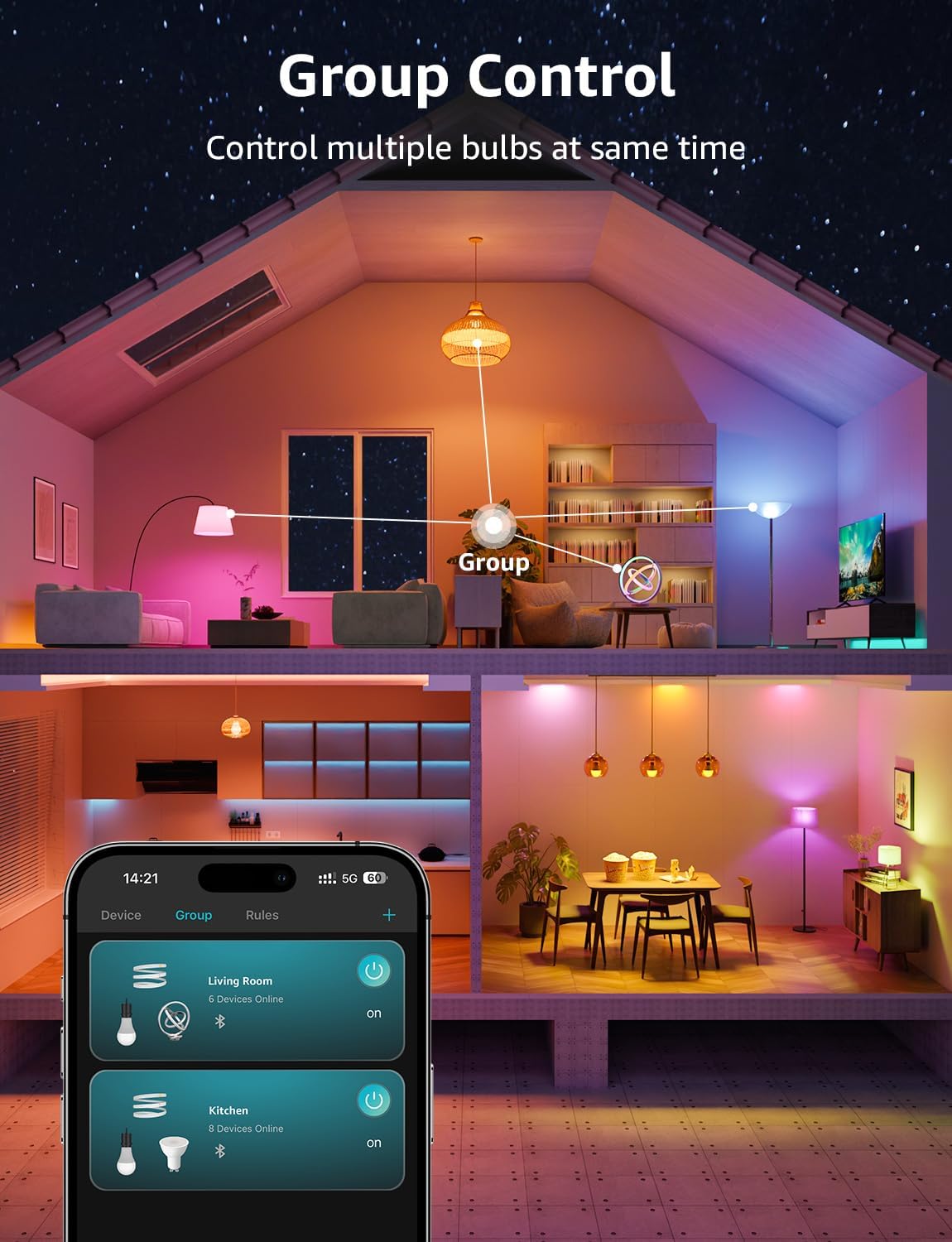 Lepro B22 AI Smart Bulb, 1521LM Smart Light Bulb, 12W(100W), Schedule & Timer, Energy Saving, 16 Million Colors, Work with Alexa & Google Assistant, Personalized AI Lighting Designer