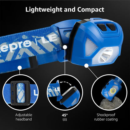Lepro Head Torch, [2 Pack] Super Bright LED Headlamp with 6 Lighting Modes, Waterproof, Battery Powered LED Lightweight Headlight for Cycling Running Camping for Kids Adults [Not Included Battery]