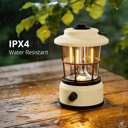 Lepro Rechargeable Camping Lantern, 300LM Retro Camping Tent Light with Knob Control, Dimmable Warm & Cool White, Type-C Charging, 3600mAh Portable Hanging Lamp for Power Cuts, Garden, Fishing, White
