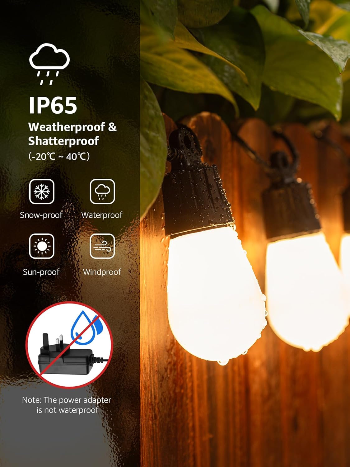 Lepro ZB1 AI Outdoor String Lights 15m, Smart Outdoor Lights Waterproof IP65, Dimmable Warm White Garden String Lights, AI Lighting Design Assistant, Works with Alexa, Bluetooth & 2.4G WiFi, No Remote