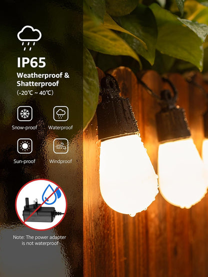 Lepro ZB1 AI Outdoor String Lights 15m, Smart Outdoor Lights Waterproof IP65, Dimmable Warm White Garden String Lights, AI Lighting Design Assistant, Works with Alexa, Bluetooth & 2.4G WiFi, No Remote