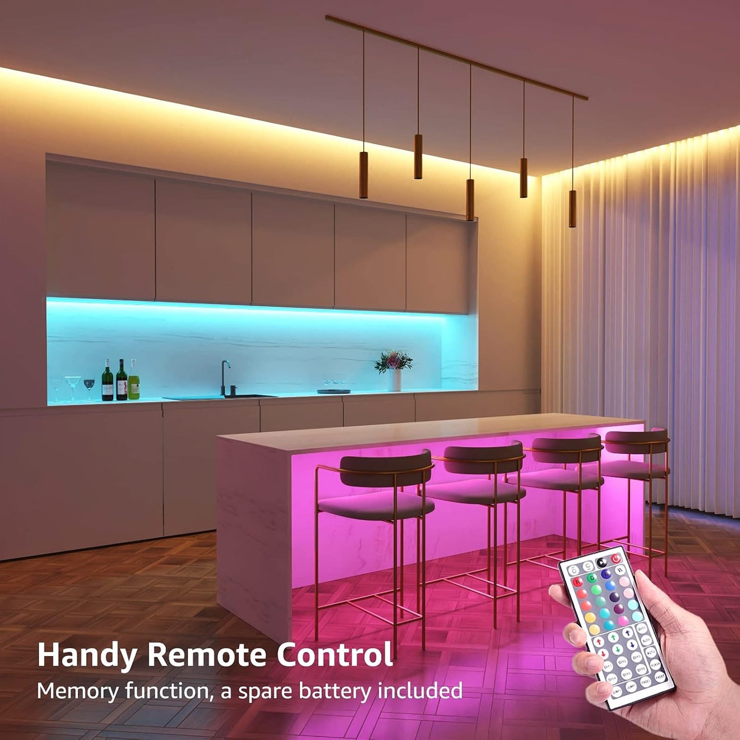 Lepro 10M LED Strip Lights with Remote, Dimmable, RGB Colour Changing, Stick-on LED Lights for Bedroom, Kitchen, Room Decoration (2 x 5M, 300 Bright 5050 LEDs)