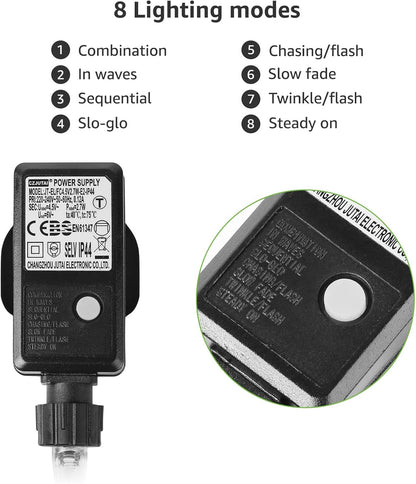 Lepro Outdoor Rope Lights with Timer, Low Voltage, Waterproof Outdoor String Lights Plug in, 10m 100 LED 8 Modes Daylight White Light Rope, Suit for Christmas, Garden, Landscape Lighting and More