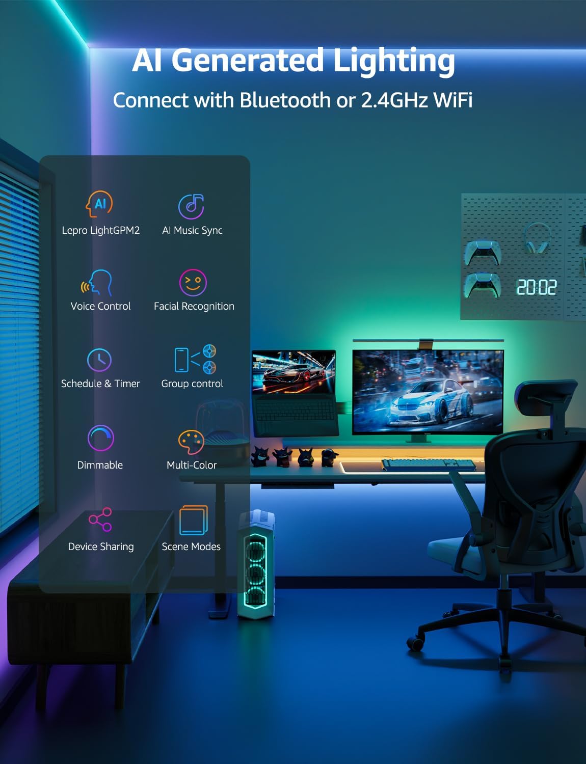 Lepro SE1 AI Smart RGB LED Strip Lights 10M, Voice & App Control, Works with Alexa & Google Home, Music Sync, AI Lighting Design Assistant, Colour Changing LED Light for Bedroom, 2.4G WiFi, No Remote