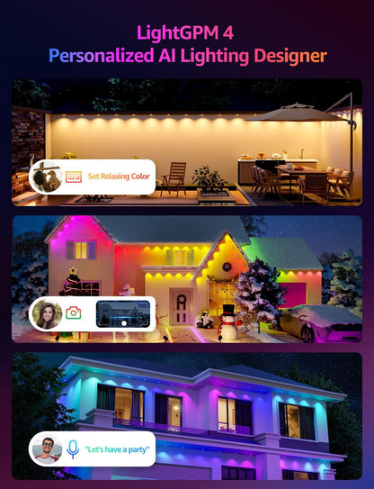 Lepro E1 AI Permanent Outdoor Lights, Smart Outdoor Lights Waterproof, Tunable White, AI Lighting Design Assistant, Colour Changing Eaves Lights, Works with Alexa, 2.4G WiFi & Bluetooth, No Remote