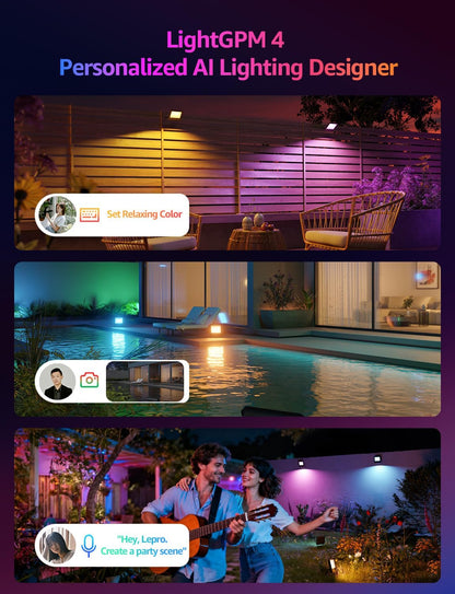 Lepro Led Flood Light Outdoor 30w, Colour Changing Floodlight App Control, 16M Colors DIY, LightGPM AI Mode, Music Sync, Voice Control with Alexa&Google, Timer, IP65 Waterproof for Outdoor Decoration