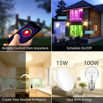 Lepro Smart LED Ceiling Light Dimmable, RGB Colour Changing Ceiling Light, App or Voice Control, IP54 Waterproof Bathroom Light, 15W 1250lm, Warm to Cool White Tunable, Work with Alexa and Google Home