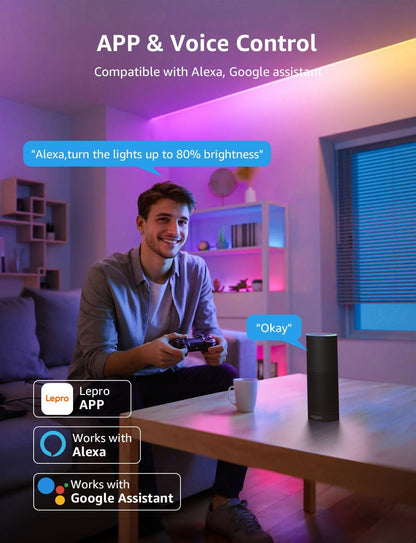 Lepro S1 AI Smart Rainbow LED Strip Light 15M one roll, App & Voice Control, Works with Alexa & Google Home, 30 LEDs/M, Music Sync, AI Lighting Design Assistant, MagicColor LED Lights for Bedroom