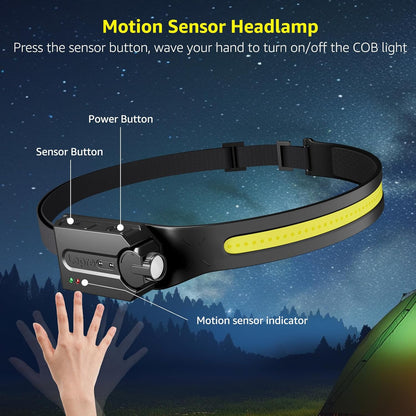 Lepro Led Head Torch Rechargeable, 2 Pack Super Bright Headlamp Flashlight 230¡«Wide Beam with Adjustable Spotlight, Motion Sensor, Waterproof Lightweight Headlight for Camping, Cycling, Running, Night
