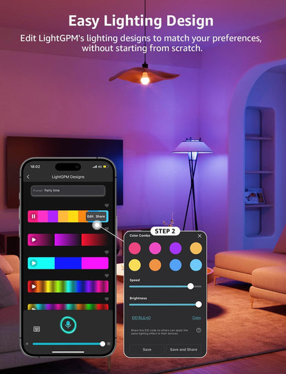 Lepro B2 AI Smart Bulb E27, 1100LM Music Sync Smart Screw Bulb, Voice Control Colour Changing Light Bulbs, AI Lighting Design Assistant,Bluetooth & WiFi Bulb,Work with Alexa & Google Assistant,4 Packs