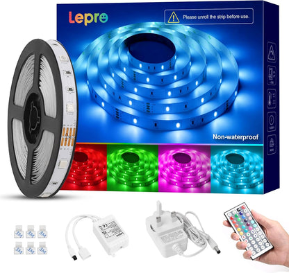 Lepro 20M LED Strip Lights with Remote, Dimmable, RGB Colour Changing, Stick-on Long LED Lights for Bedroom, Kitchen, Room Decoration (2 x 10M, Plug and Play, Bright 5050 LEDs)
