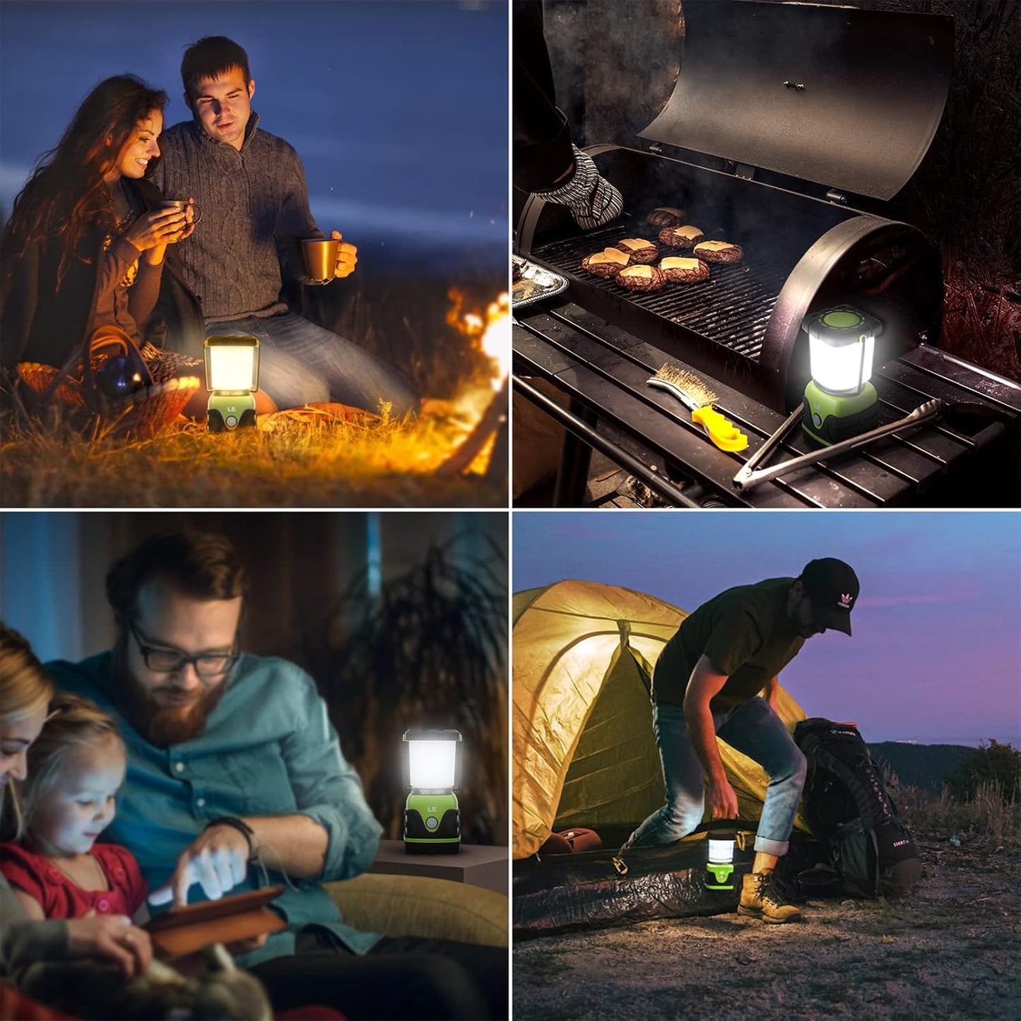 LE Camping Lantern, 1000 Lumen Camping Lights Battery Powered, Dimmable Warm to Cool White Modes, Tent Lights with Long Battery Life, Camping Accessories for Outdoors and Emergency, Pack of 2