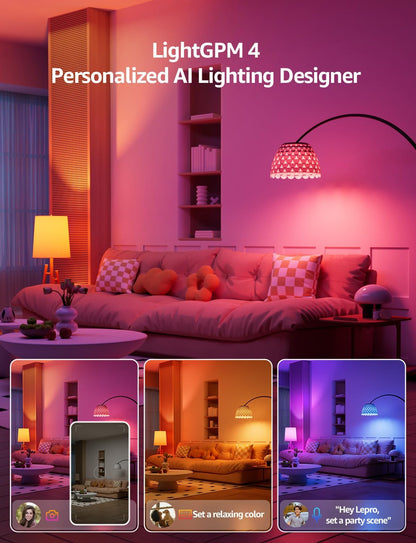 Lepro B2 AI Smart Bulb E27, 1100LM Music Sync Bluetooth & WiFi Bulb, Voice Control Screw Light Bulbs, RGBCCT, AI Lighting Design Assistant, Colour Changing Bulb, Work with Alexa & Google Assistant