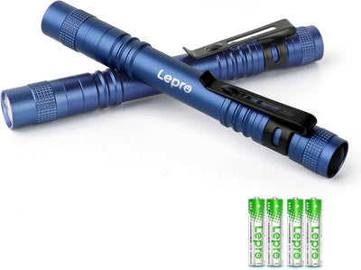 Lepro LED Torch Battery Powered, 2 Pack Pen Torch with Clip, Small Flashlight, 3 Modes, IP44 Waterproof