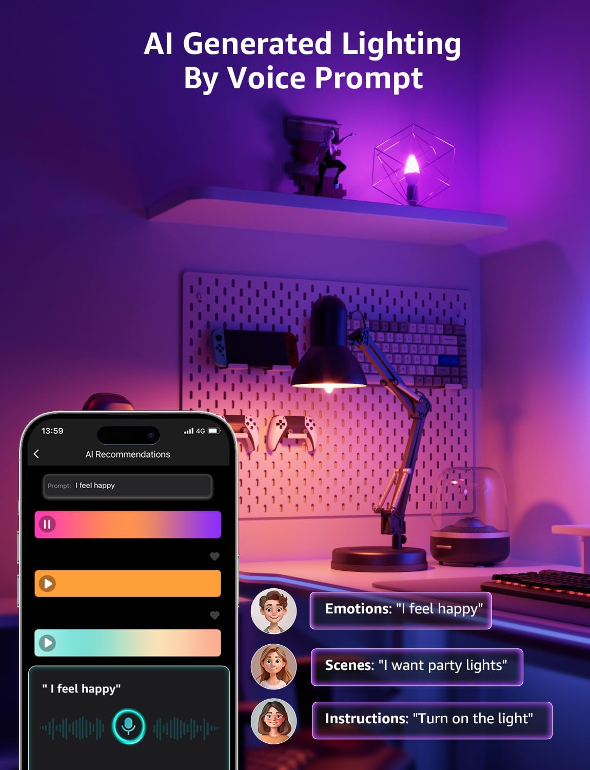 Lepro AI Smart Bulb E14, Music Sync Bluetooth & WiFi Bulb, Voice Control Screw Bulb, Personalized AI Lighting Designer, Color Changing Candle Bulb, Work with Alexa & Google Assistant