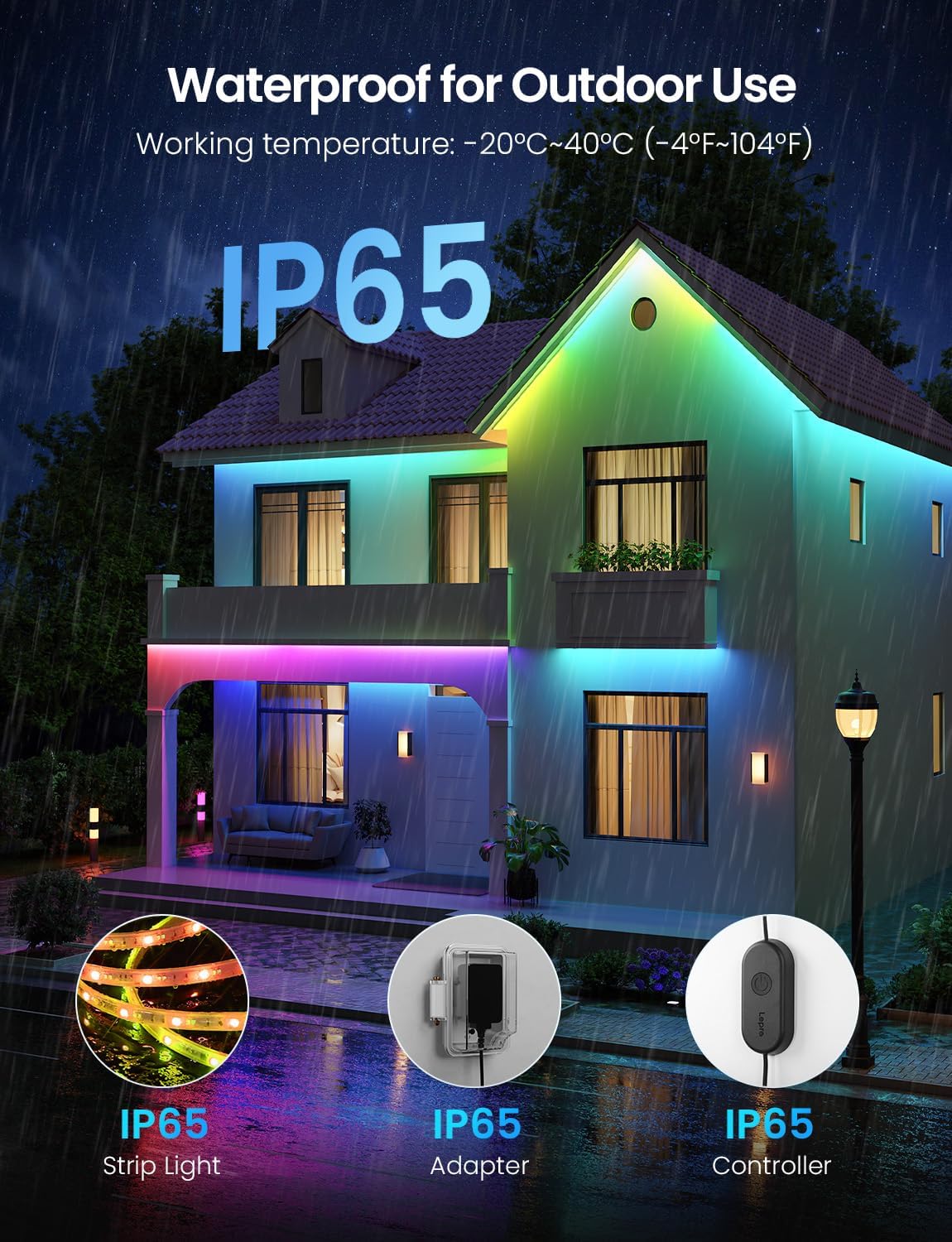 Lepro SW1 AI Smart Outdoor Lights 5M RGBW+IC, IP65 Waterproof LED Strip, Warm to Cool White, DIY Colour, Work with Alexa & Google Assistant, Music Sync, Timer, App & Voice Control