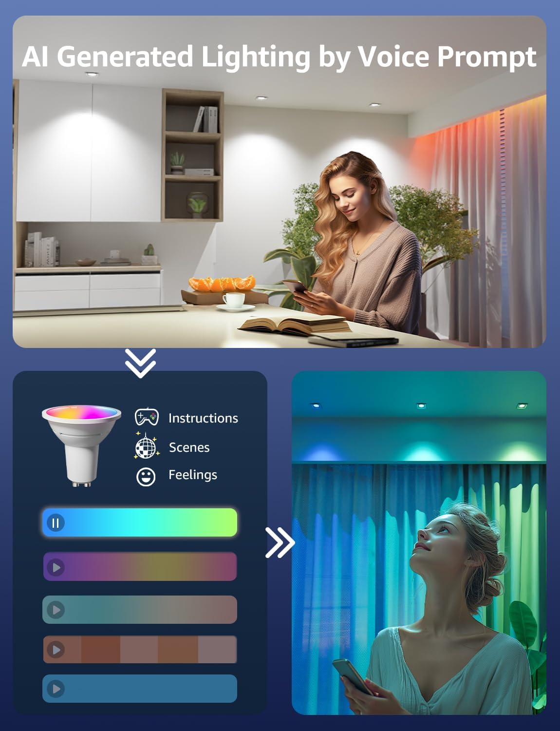 Lepro BG1 AI Smart Bulb GU10, Music Sync, Voice Control WiFi Bulbs, 400LM RGBCCT Dimmable Colour Changing LED Bulbs, Works with Alexa & Google Assistant, AI Lighting Design Assistant, 1 Pack