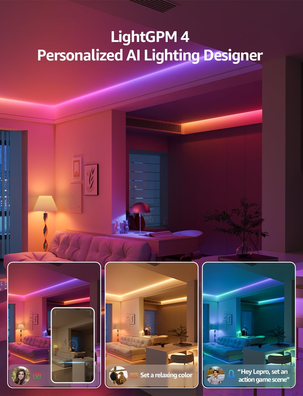Lepro N1 AI Neon Tira LED 3 m, Diseñador de Iluminación AI Personalizado, Sync de Música y Control de Voz, IP65 Luces de Cuerda MagicColor, Funcion con Alexa y Google Home para Lepro N1 AI Neon Tira LED 3 m, Diseñador de Iluminación AI Personalizado, Sync de Música y Control de Voz, IP65 Luces de Cuerda MagicColor, Funcion con Alexa y Google Home para