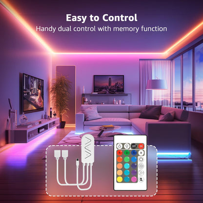 Lepro LED Strip Lights Music Sync 10M (2x5M), 5050 RGB Colour Changing LED Strip with Remote and Plug, Dimmable Stick on LED Lights for Bedroom, Kitchen, Party, Teen Girl Kids Room Decor
