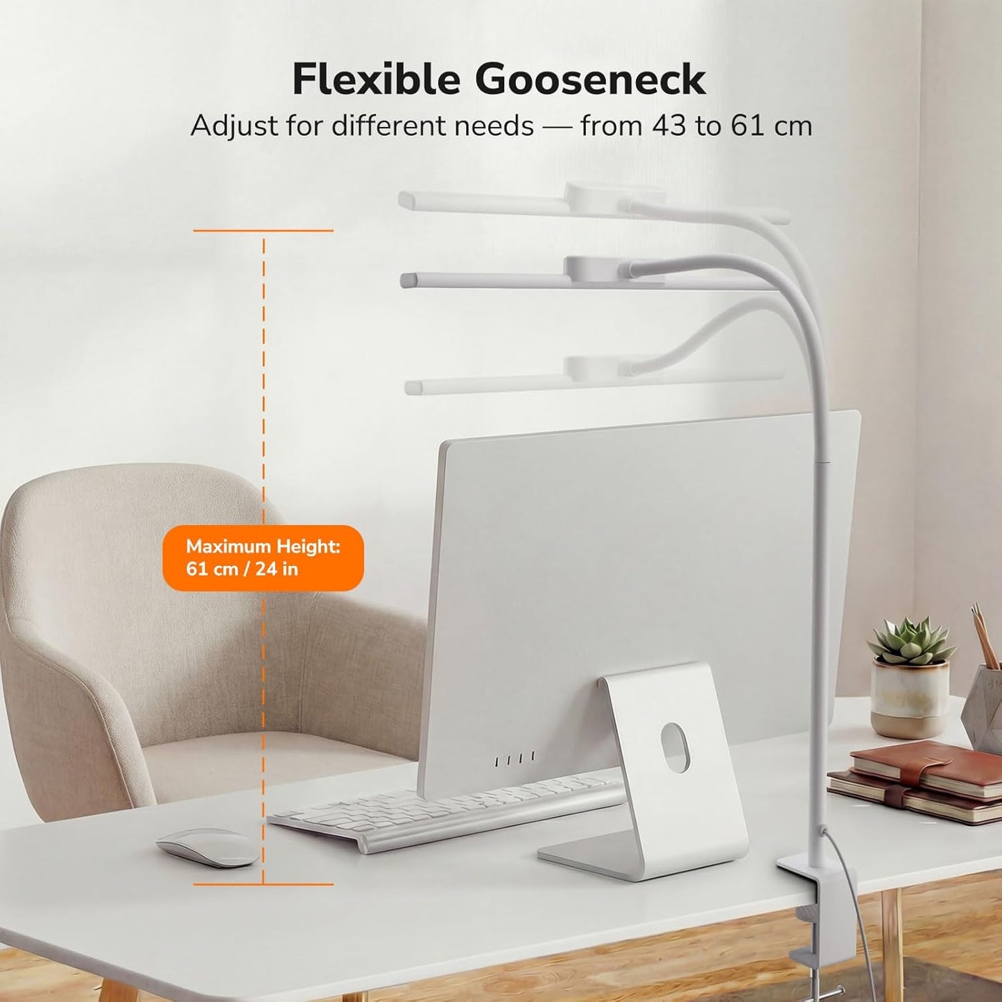 Lepro LED Desk Lamp with Clamp, Eye-Caring Desk Light, 750lm, 5 Brightness Levels & 5 Colour Modes, Flexible Office Lamp for Monitor, Reading, Crafts, Nails, School, Adapter Included, White [Energy Class F]