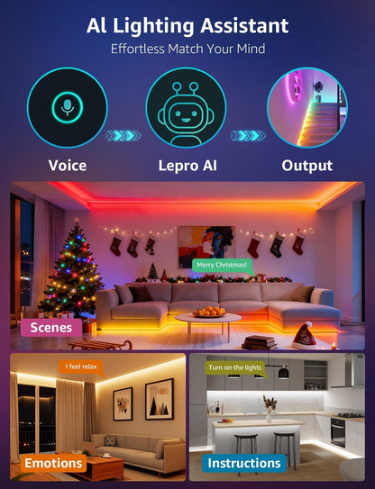 Lepro S2 AI Smart LED Strip Light 5M RGBW+IC, Works with Alexa, Google Assistant, Music Sync, 1200LM White Light, Personalized AI Lighting Designer, Zonal Colour Control LED Lights, App Voice Control