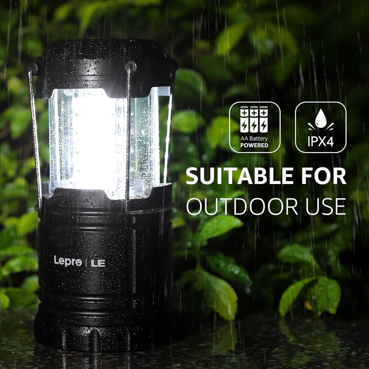 Lepro Camping Lights, Collapsible Camping Lantern Battery Powered, Portable Camping Light for Tents, AA Battery Operated, Battery Lanterns for Power Cuts, Emergency Lighting, Fishing, Pack of 2