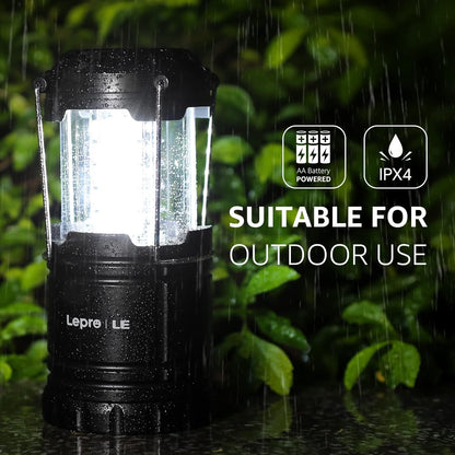 Lepro Camping Lights, Collapsible Camping Lantern Battery Powered, Portable Camping Light for Tents, AA Battery Operated, Battery Lanterns for Power Cuts, Emergency Lighting, Fishing, Pack of 2