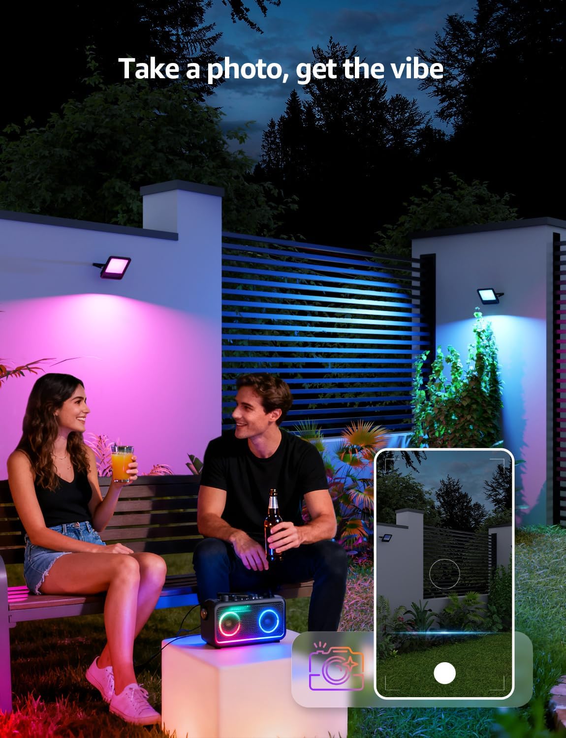 Lepro Led Flood Light Outdoor 50w, Colour Changing Floodlight App Control, 16M Colors DIY, LightGPM AI Mode, Music Sync, Voice Control with Alexa&Google, Timer, IP65 Waterproof for Outdoor Decoration