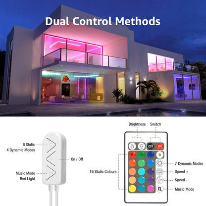 Lepro LED Strip Lights Music Sync 10M (2x5M), 5050 RGB Colour Changing LED Strip with Remote and Plug, Dimmable Stick on LED Lights for Bedroom, Kitchen, Party, Teen Girl Kids Room Decor