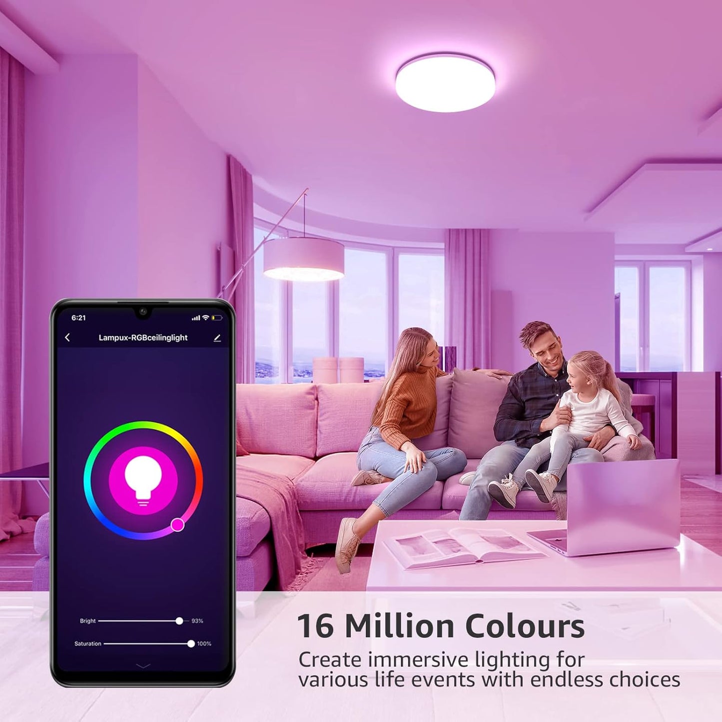 Lepro Smart LED Ceiling Light Dimmable, RGB Colour Changing Ceiling Light, App or Voice Control, IP54 Waterproof Bathroom Light, 15W 1250lm, Warm to Cool White Tunable, Work with Alexa and Google Home