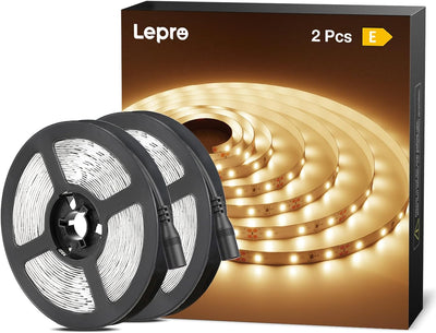 Lepro Warm White LED Strip Lights 10M (2x5M), 2x2300lm, 3000K Flexible Lightstrip for Kitchen, Cabinet, Mirror, Door and More (12V Power Supply Required)