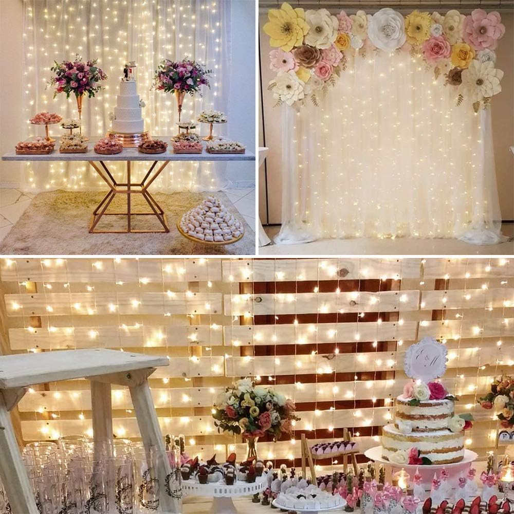Lepro Curtain Lights Plug in, 3m x 3m 300 LED Warm White Curtain Fairy Lights, 8 Modes Fairy Lights Curtain Mains Powered for Birthday Decorations, Weeding, Party, Garden, Gazebo, Bedroom, Wall