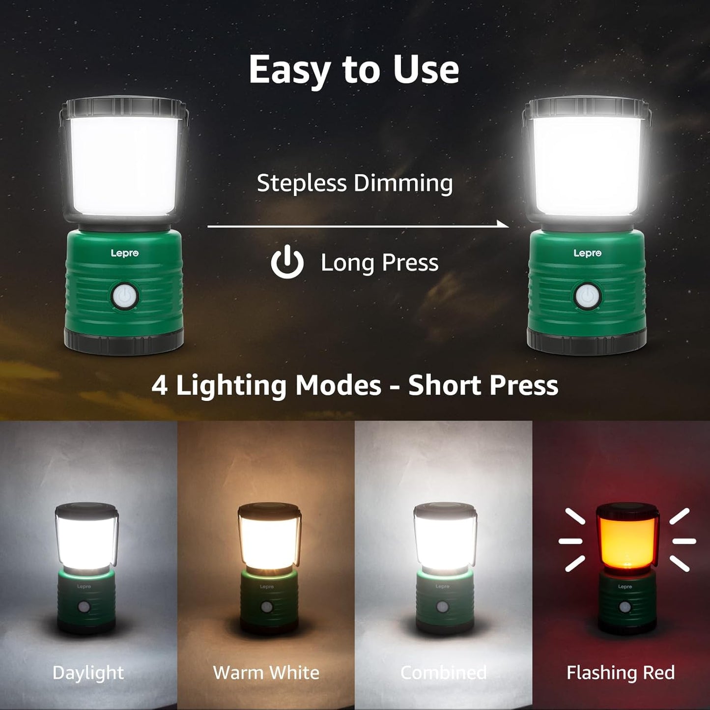 Lepro Battery Camping Lantern, 1100 Lumen Camping Light Battery Powered, Dimmable Warm White and Daylight Modes, Battery Lantern for Power Cuts, Emergency Lighting, Fishing, Hiking, Storm and More