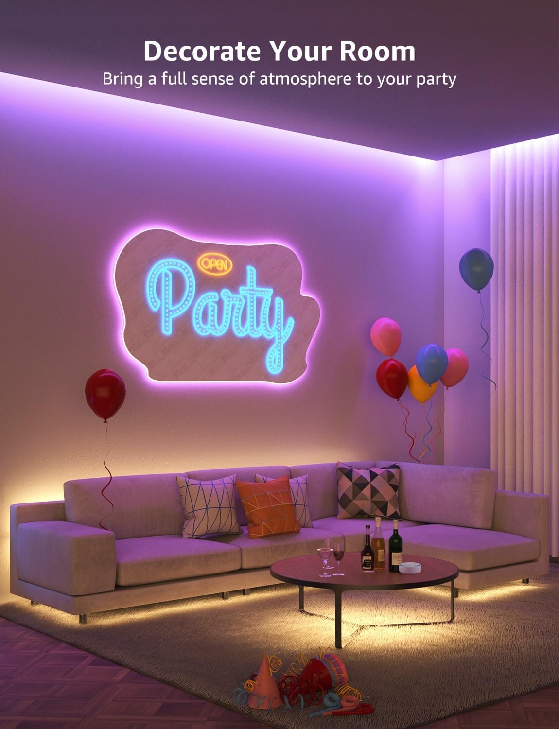 Lepro Alexa Smart LED Strip Light 10M (5Mx2), WiFi RGB LED Lights for Bedroom, Smart Life App Control, Works with Alexa & Google Assistant, Colour Changing Strip Lights for Kitchen Party Christmas
