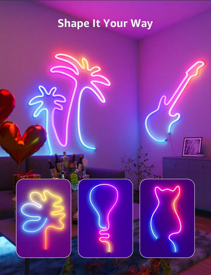 Lepro N1 AI Smart Rainbow Neon Light Strip 3M, 96 LEDs/M, Work with Alexa, Google Home, Music Sync, AI Lighting Design Assistant, IP65 Rope Light, MagicColor LED Light, App & Voice Control, No Remote