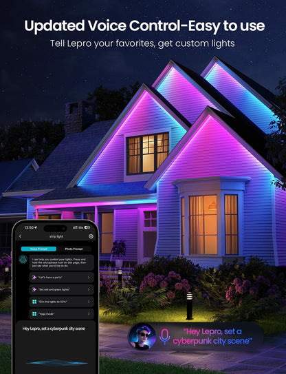 Lepro SW1 AI Smart Outdoor Lights 5M RGBW+IC, IP65 Waterproof LED Strip, Warm to Cool White, DIY Colour, Work with Alexa & Google Assistant, Music Sync, Timer, App & Voice Control