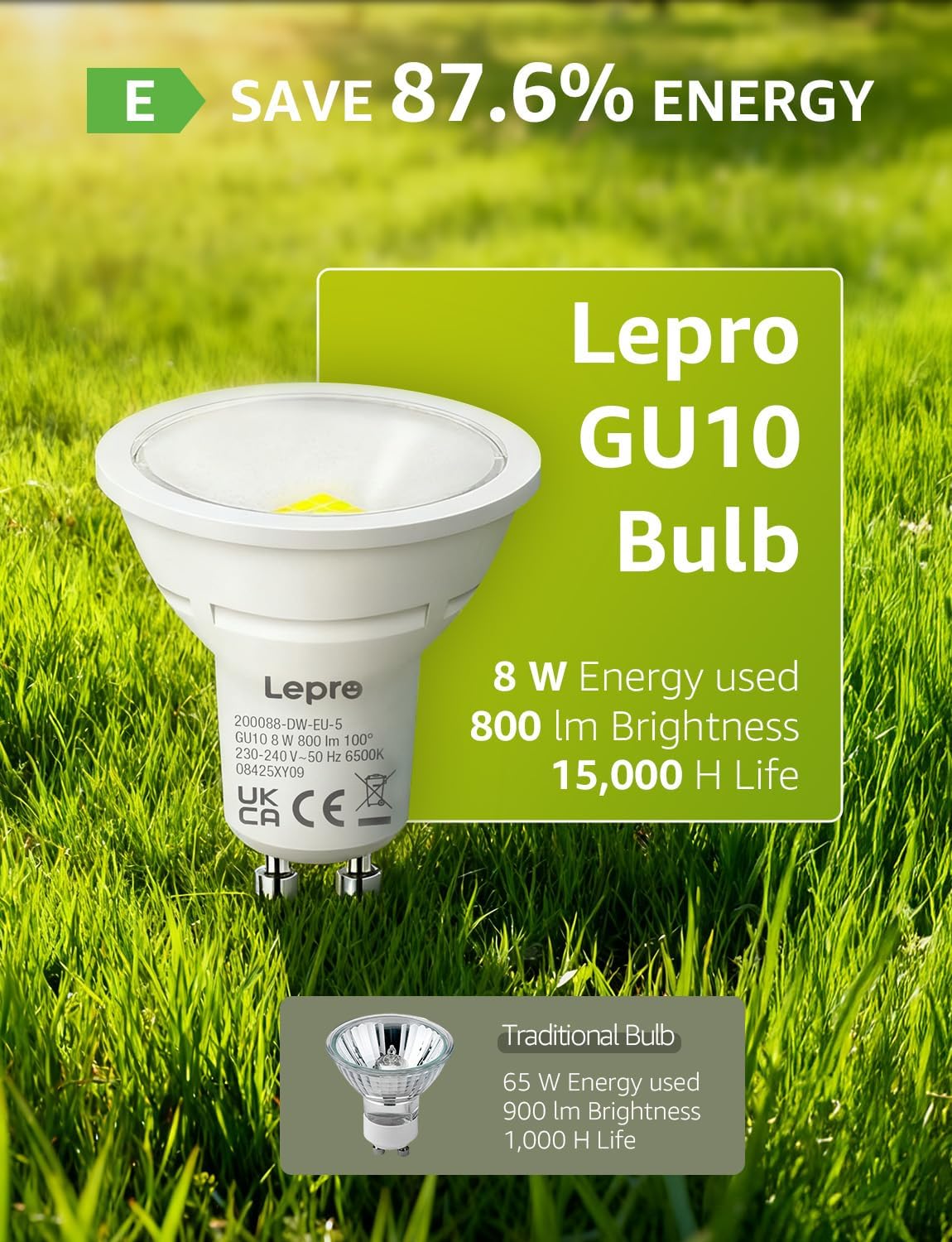 Lepro GU10 LED Bulbs, Cool White 6500K, 800LM Bright GU10 Lightbulbs, 8W (65W Equivalent), 100¡« Wide Beam Angle, Energy Saving LED Spotlight Bulbs, Non-Dimmable, Pack of 5