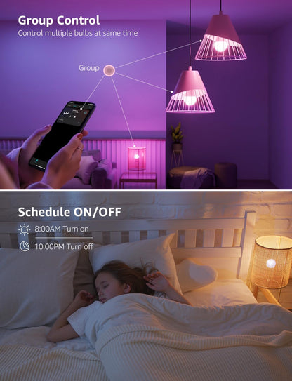 Lepro B1 AI Smart Bulb E27, Music Sync Bluetooth & WiFi Bulb, Voice Control Screw Light Bulbs, AI Lighting Design Assistant, RGBCCT Colour Changing Bulb, Work with Alexa & Google Assistant, 2 Packs