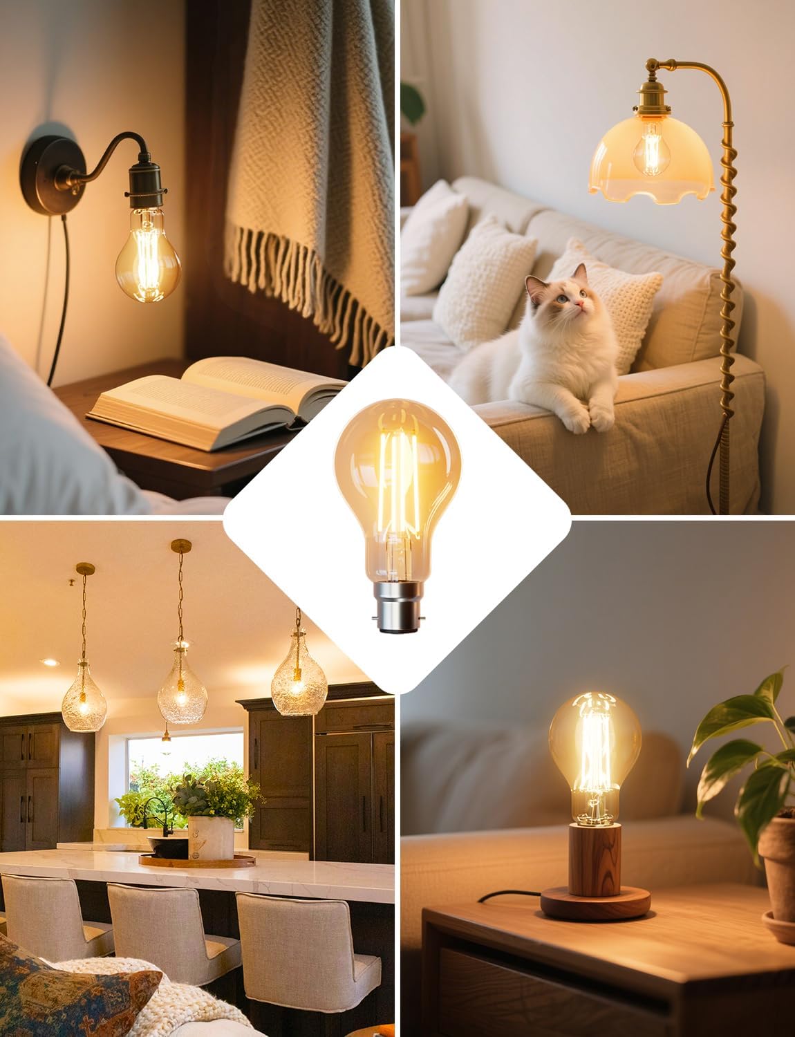 Lepro Vintage Bayonet Light Bulb, Ultra Efficient A-Rated B22 Bulb, 3.8W = 60W, 806lm, 2700K Warm White, 50000H Lifespan, Clear Filament, Glass, Non-dimmable, Pack of 2