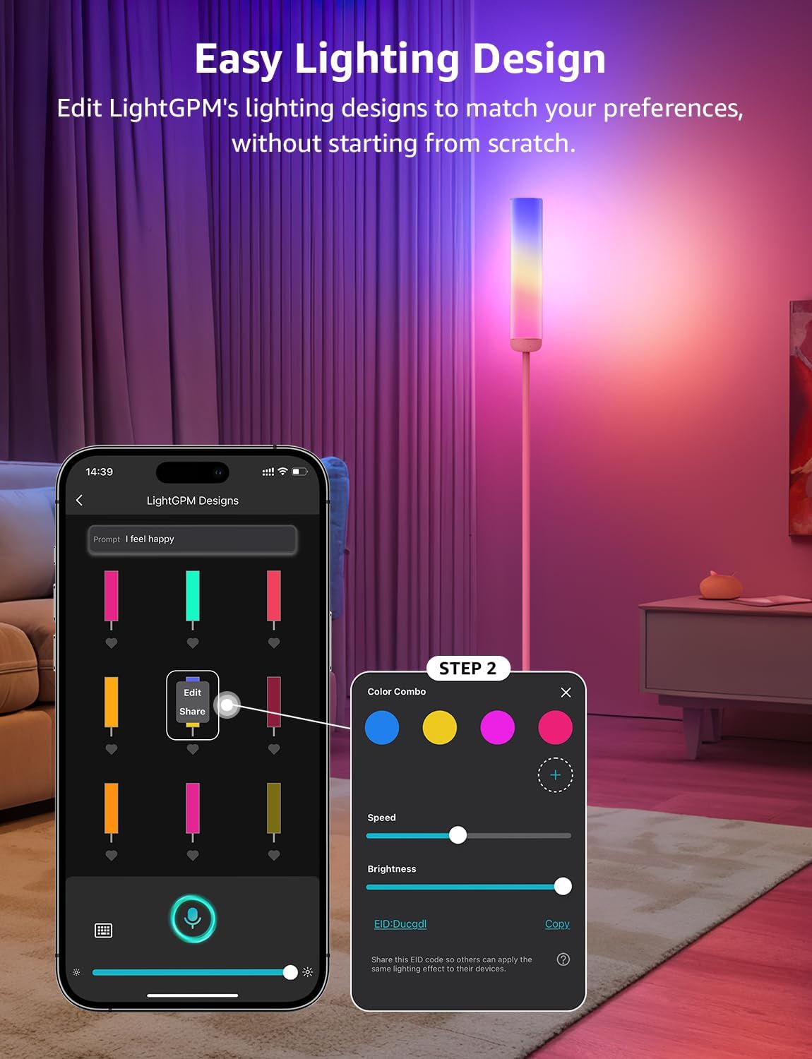 Lepro O1 AI Floor Lamp, Smart Standing Lamp with Music Sync, 2300 Lumen Corner Floor lamp for Living Room, Bedroom, RGB+CCT, AI Lighting Design Assistant, Works with Alexa, 2.4GHz WiFi, No Remote