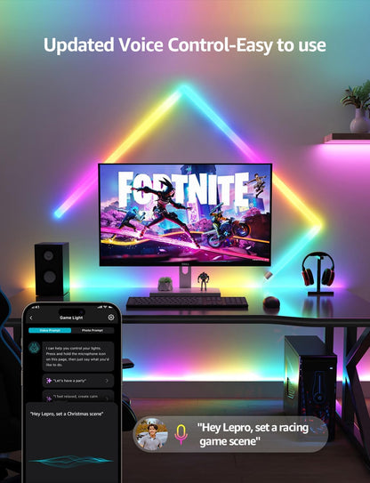 Lepro WL1 AI Smart Wall Light RGB, Music Sync Gaming Lights, AI Lighting Design Assistant, Voice Control, LED Light Bar for Home Decor, Mood Light Work with Alexa,Google Assistant,6 Pcs with 2 Corners