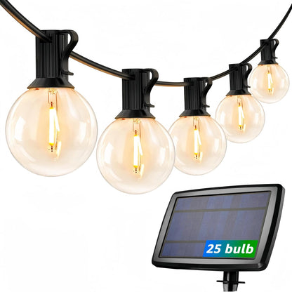 LE Solar String Lights Outdoor, 25ft Solar Festoon Lights Outdoor with 25 G40 LED Bulbs, Waterproof Bulb Fairy String Lights with 4 Light Modes for Garden, Gazebo, Patio, Pergola, Party and More