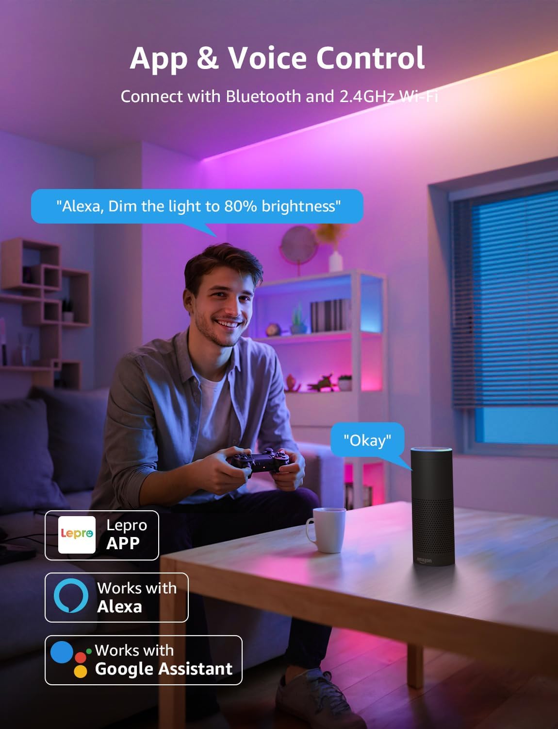Lepro S1 AI Smart Rainbow LED Strip Light 15M one roll, App & Voice Control, Works with Alexa & Google Home, 30 LEDs/M, Music Sync, AI Lighting Design Assistant, MagicColor LED Lights for Bedroom