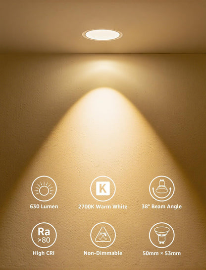 Lepro GU10 LED Bulbs, Warm White 2700K, 630LM, 6W (80W Equivalent), 38¡« Beam Angle, Energy Saving Spotlight Bulbs, Non-Dimmable, 8 Packs