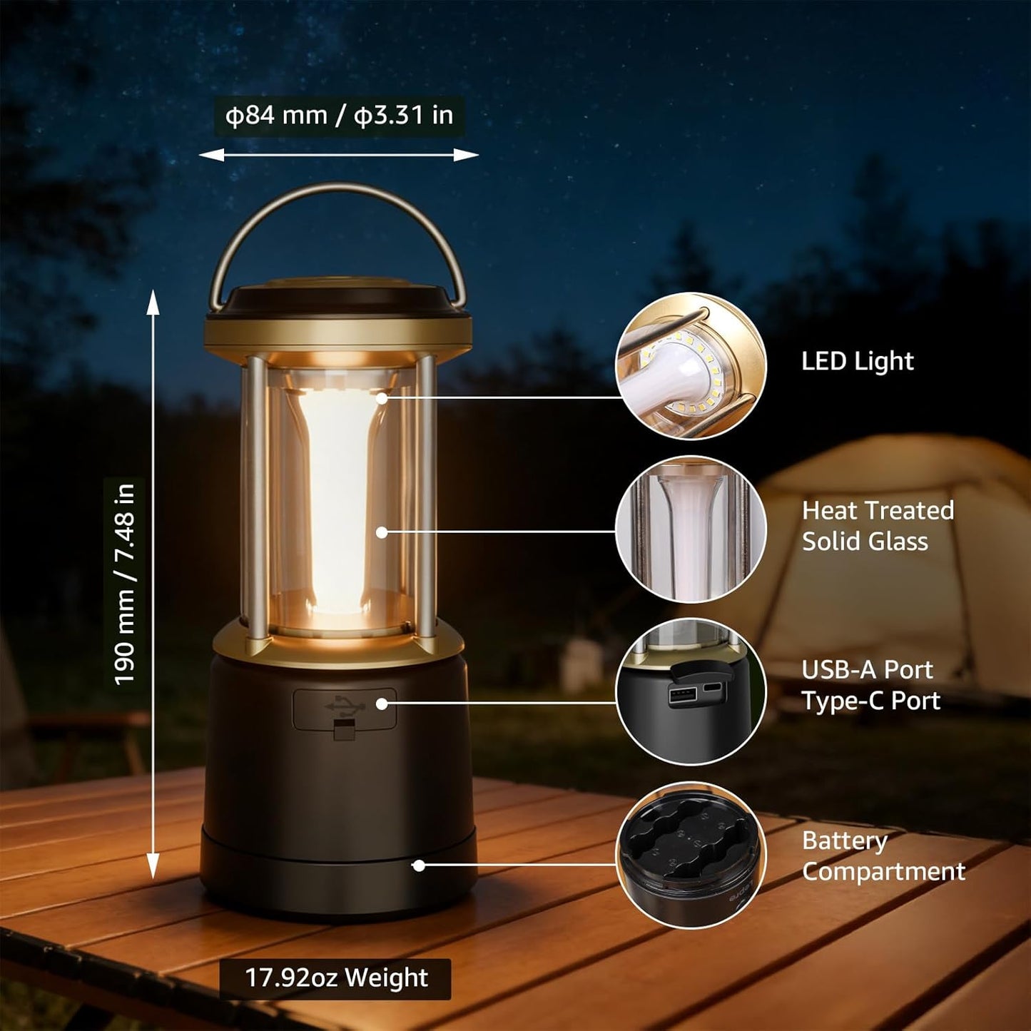 Lepro Camping Lantern, 2000 Lumen Camping Light Reachargeable or AA Battery Powered, Dimmable 5 Modes, Warm White & Cool Light, Rechargeable Lantern for Power Cuts, Tents, Fishing, Storm, Emergency