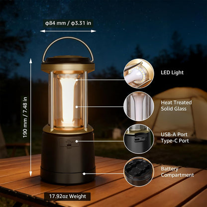 Lepro Camping Lantern, 2000 Lumen Camping Light Reachargeable or AA Battery Powered, Dimmable 5 Modes, Warm White & Cool Light, Rechargeable Lantern for Power Cuts, Tents, Fishing, Storm, Emergency