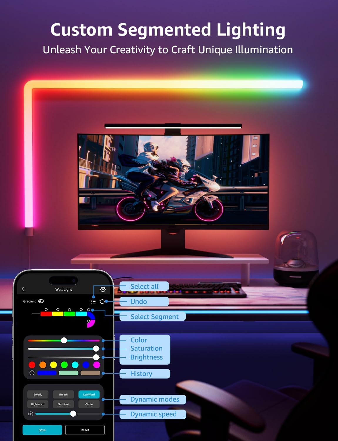 Lepro WL1 AI Smart Wall Light RGB, Music Sync Gaming Lights, AI Lighting Design Assistant, Voice Control, LED Light Bar for Home Decor, Mood Light Work with Alexa,Google Assistant,6 Pcs with 2 Corners