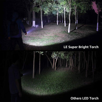 LE LED Torch, LE1000 Powerful Handheld Flashlight, Super Bright, Pocket Size, Lightweight, Suit for Camping, Cycling, Running, Dog Walking and More Outdoor Use, 12 AAA Batteries Included, Pack of 4